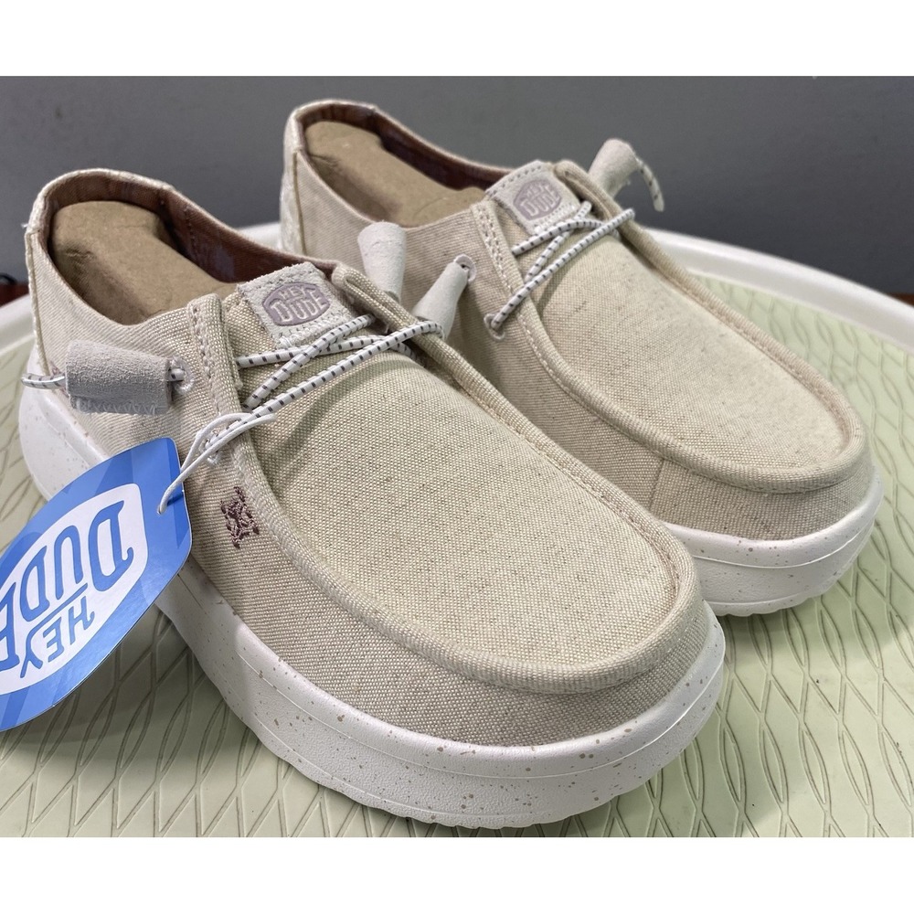 Hey Dude Women Cream Wendy Peak Loafers Woven Natural Slip-on Shoes Sz.5 NWB